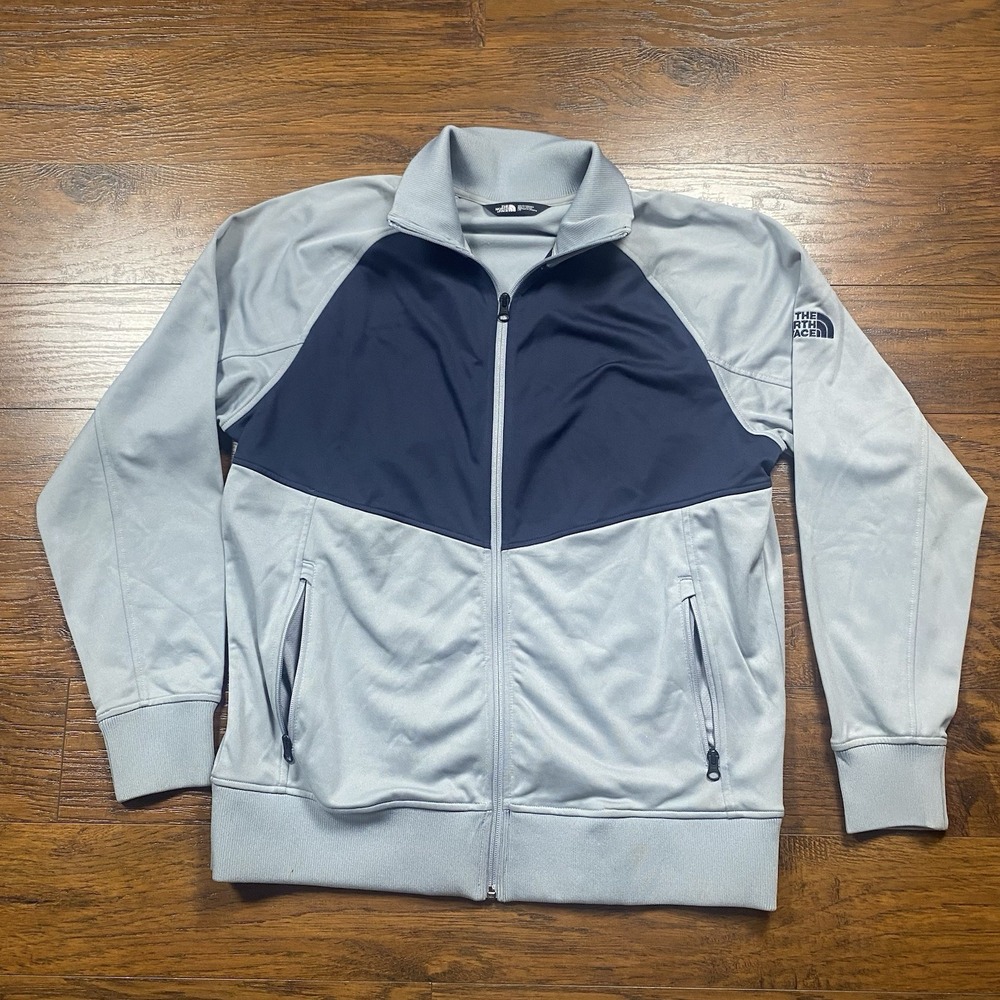 The North Face Men's Tech Full-Zip Fleece Jacket Gray Navy Blue Size Large